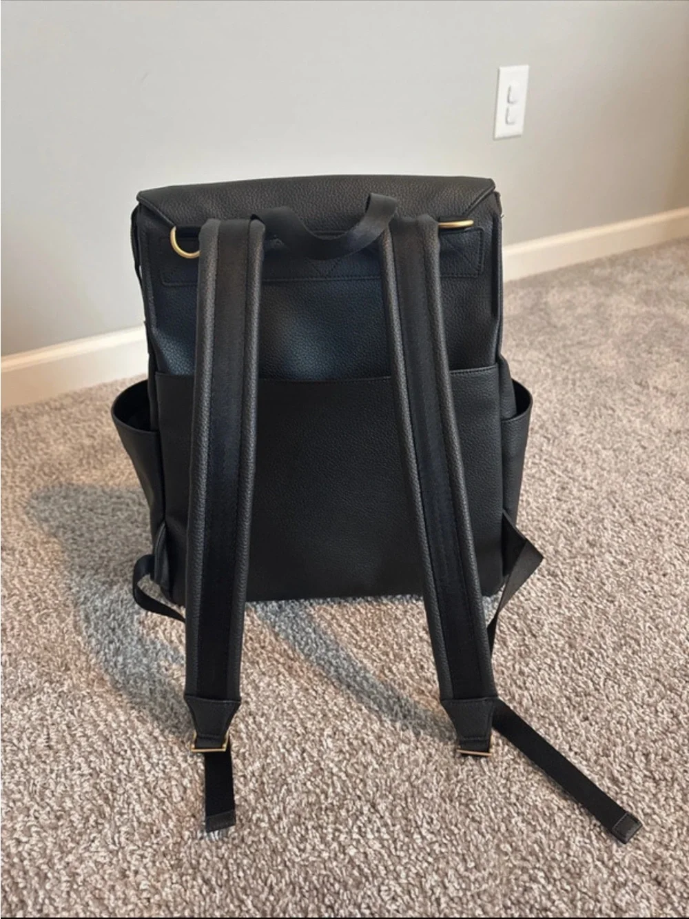 Freshly Picked Black Faux Leather Backpack with additional accessories included
